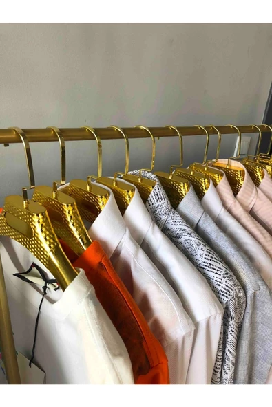 Askıcı Elbise Askısı 10 Adet Gold Renk Kaplama Ceket Elbise Tişört Askısı - 2
