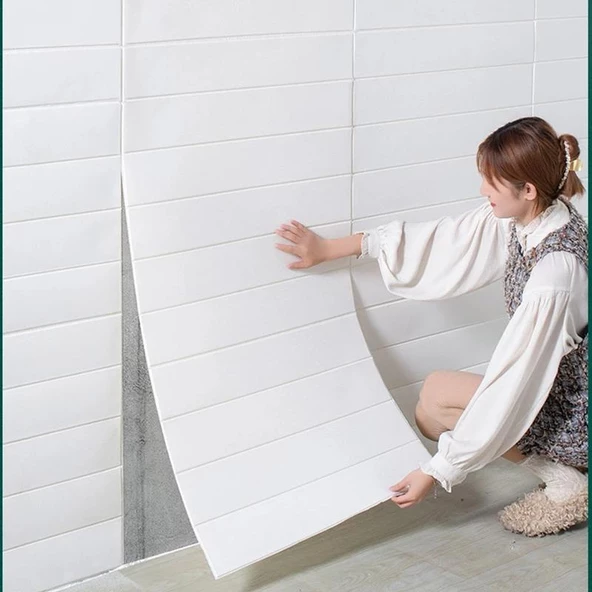 Renkli Duvarlar 3D Lambiri Tahta Model 70x500cm Kendinden Yapışkanlı Duvar Kağıdı Esnek Köpük Panel NW43 70X500CM - 2