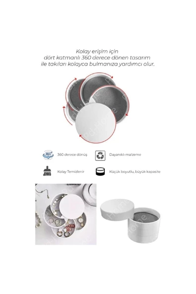 Askıcı 4 Katlı Silindir Kule 360 Derece Döner Takı Organizer Kutusu - 3