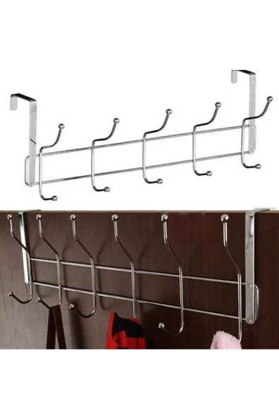 UygunHomes Amerikan Kapı Arkası Askılığı 12 Kancalı Paslanmaz Krom Pratik Askılık - 3