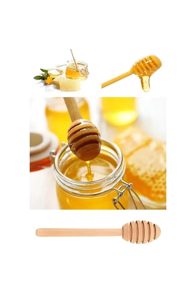 Askıcı 2'li Ahşap Dekoratif Organik Bal Kaşığı Seti 15cm - 2