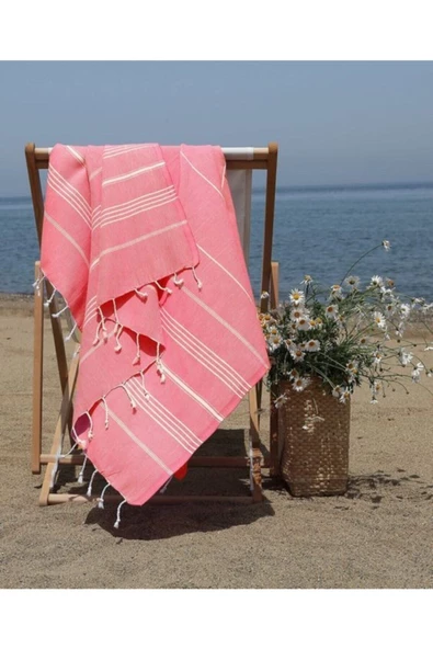Askıcı Pembe Peştemal Banyo Ve Plaj Havlusu , %100 Pamuk , Xxl 100x180cm