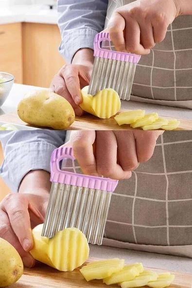 Askıcı Tırtıklı Patates Cips Dilimleyici - Pratik Şekilli Sebze Meyve Doğrayıcı - 4