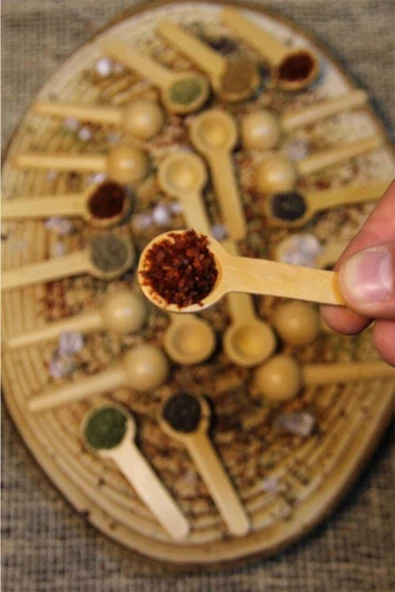Askıcı 6'lı Baharat Reçel Ölçü Kaşığı Ahşap Mini Kaşık - 3