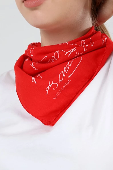 Askıcı Atatürk Imzalı Kare Bandana Fular- %100 Cotton Kırmızı - 2