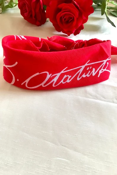 alsaccessories Atatürk Imzalı Büyük Boy Kırmızı Renk Unisex %100 Cotton Bandana Fular - 3