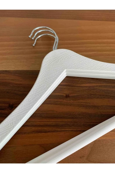 Askıcı 24 Adet Ahşap Görünümlü Plastik A Kalite Askı, Kıyafet Ve Elbise Askısı Beyaz Koli Li Gönderim - 4