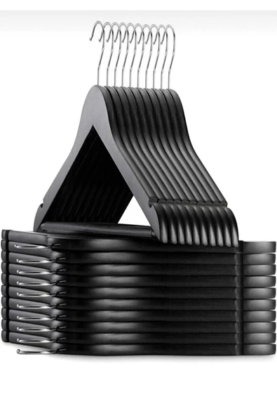 Siyah Askı Kıyafet Elbise Ve Gömlek Askısı Lüks 12 Adet