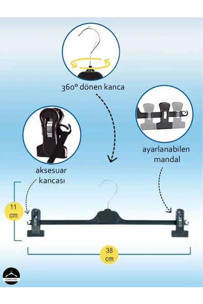 Askıcı Etek Pantolon Askısı, Mandallı Askı Battal Boy , 48 Cm 10 Adet - 2