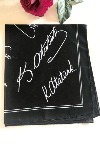 alsaccessories Atatürk Imzalı Siyah Renk Unisex %100 Cotton Bandana Fular - 4