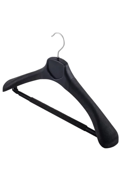 Siyah Plastik Geniş Omuzlu Süngerli Askı 10'lu Takım Elbise Askısı