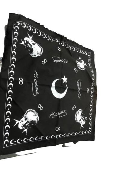 Askıcı Atatürk Imzalı Kare Bandana Fular- %100 Cotton Siyah - 3