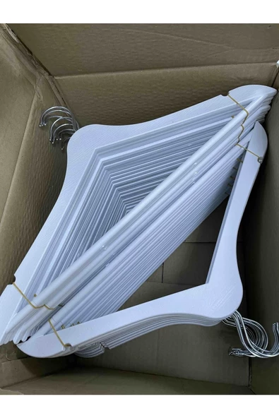 Askıcı 24 Adet Ahşap Görünümlü Plastik A Kalite Askı, Kıyafet Ve Elbise Askısı Beyaz Koli Li Gönderim - 3