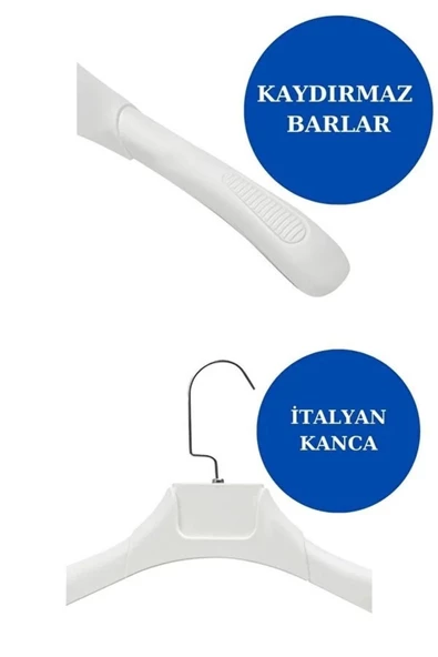 Askıcı Kadın Ceket Gömlek Askısı 10 Adet Beyaz Renk Plastik Askı Soft Touch Kaplama