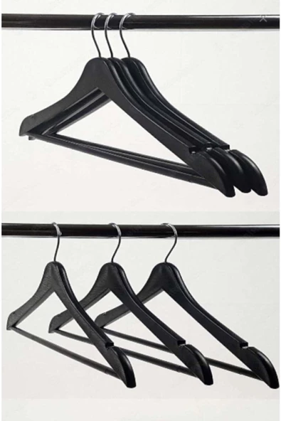 KAPADOKYA TASARIM Ahşap Görünümlü Plastik A Kalite Siyah Elbise Askı 6 Adet - 2