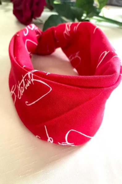 alsaccessories Atatürk Kırmızı Renk Imzalı %100 Cotton Bandana Fular - 4