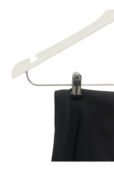 Askıcı Ahşap Görünümlü Mandallı Beyaz Renk Gömlek Etek Pantolon Askısı | Beyaz Renk 6 Adet Mandallı Askı - Resim 4