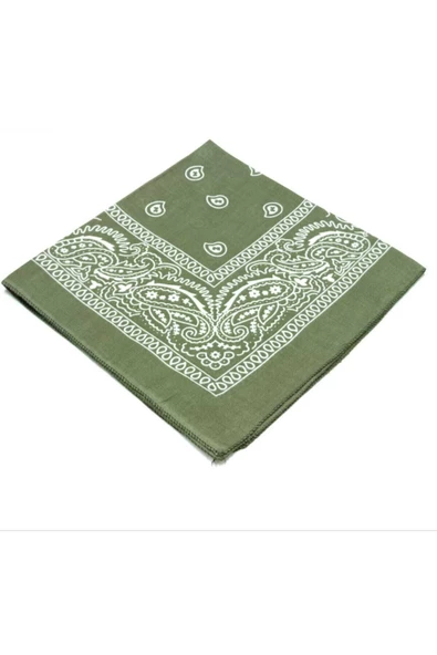 Askıcı Unisex Haki Etnik Desenli Pamuk Bandana