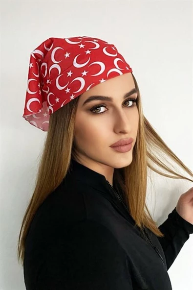 Askıcı Uniseks Türk Bayrağı Desenli Kırmızı Renk Çok Amaçlı Bandana - 2