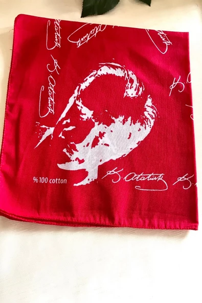 alsaccessories Atatürk Portreli Ve Imzalı Kırmızı Renk %100 Naylon Ve Polyester Bandana Fular - 2