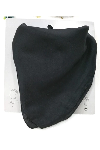 Karamel Bijuteri Düz Renk Siyah Kare Bandana - 3