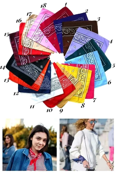 Askıcı Unisex 4 Adet Etnik Desenli Bandana Seti (lacivert-beyaz-siyah-haki) - 3