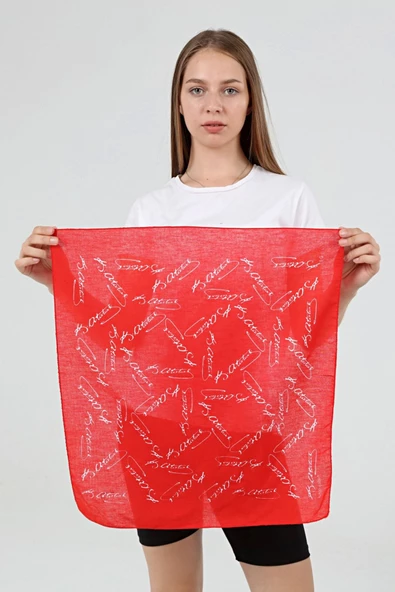 Askıcı Atatürk Imzalı Kare Bandana Fular- %100 Cotton Kırmızı