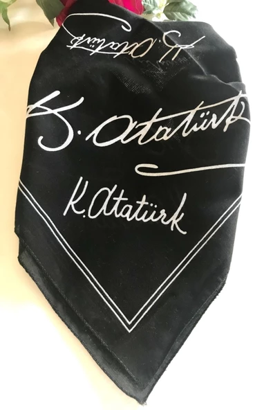alsaccessories Atatürk Imzalı Siyah Renk Unisex %100 Cotton Bandana Fular - 2