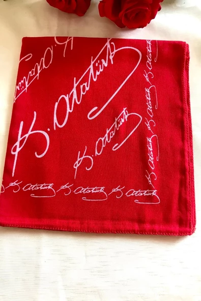 alsaccessories Atatürk Imzalı Büyük Boy Kırmızı Renk Unisex %100 Cotton Bandana Fular - 2