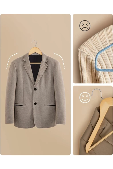 Askıcı Ahşap Askı Kıyafet Ve Elbise Askısı 6 Adet Cilasız Yerli - 4