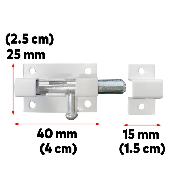 Kapı Sürgüsü Küçük Beyaz Mavzer Sürgü Sürgülü Kilit 25x40 mm Kapı Pencere Emniyet Kilidi Metal - 3