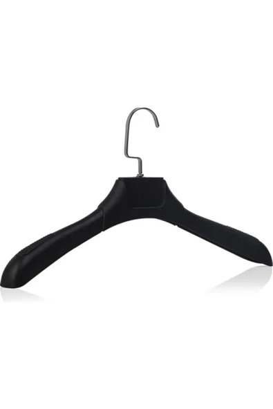 Askıcı Kadın Ceket Gömlek Askısı 10 Adet Siyah Renk Plastik Askı Soft Touch Kaplama - 4