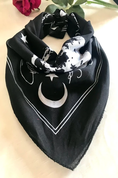 alsaccessories 23 Nisan I?çin Atatürk I?mzalı Ve Portreli Ay Yıldızlı Siyah Renk Unisex %100 Cotton Bandana Fular - 4