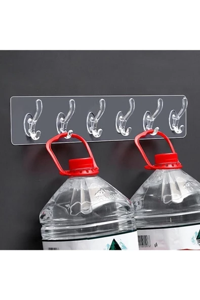 Askıcı 5'li Yapışkanlı Şeffaf Duvar Askısı Banyo Mutfak Düzenleyici Askı Pratik Kanca Askılık - 4