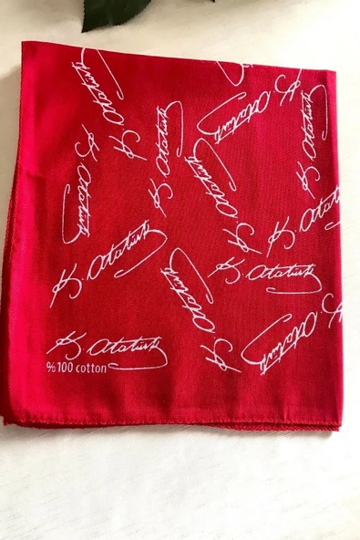 alsaccessories Atatürk Kırmızı Renk Imzalı %100 Cotton Bandana Fular - 3