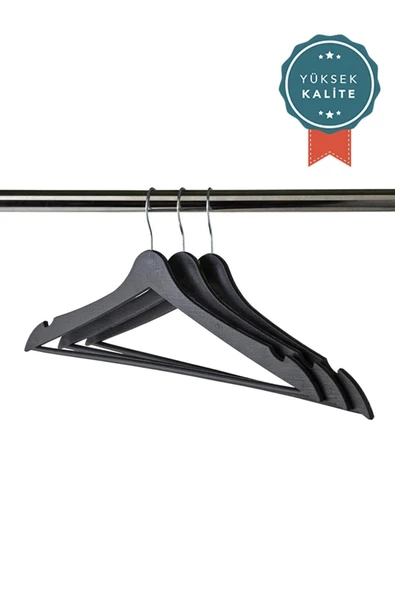İstoç AVM A Plus Kutulu Ahşap Görünümlü Askı 12 Adet Siyah Elbise Askısı Pantalon Gömlek Askısı - 2