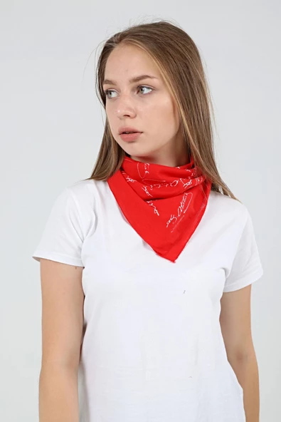 Askıcı Atatürk Imzalı Kare Bandana Fular- %100 Cotton Kırmızı - 3
