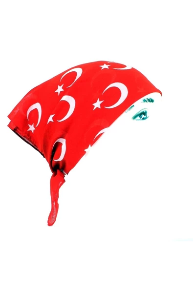 Askıcı Uniseks Türk Bayrağı Desenli Kırmızı Renk Çok Amaçlı Bandana