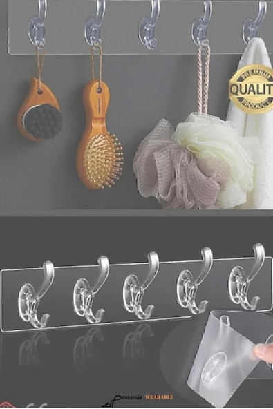 Jetcom 2 Adet Kendinden Yapışkanlı Güçlü Şeffaf 5li Askılık - Kapı Arkası Mutfak Duvar Banyo - 3