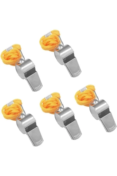 Askıcı Kaliteli 6 Adet Sarı Ipli Paslanmaz Metal Deprem Düdüğü, Hakem, Can Kurtaran Düdük (6 ADET) - 3