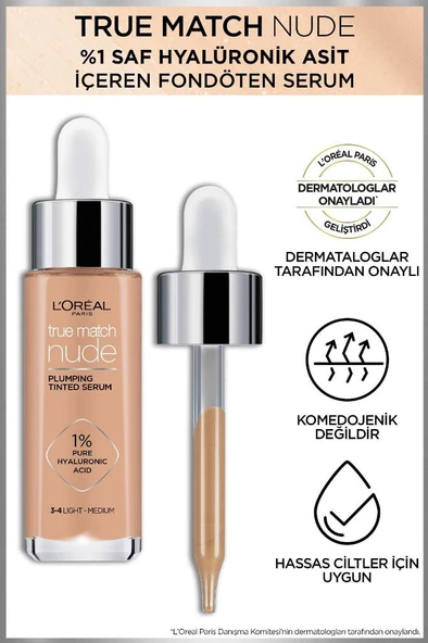 Loréal Paris True Match Nude Fondöten Serum 3-4 Light Medium - 4