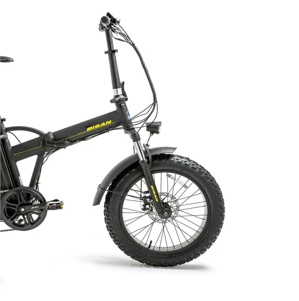 BİSAN E-FOLDING F2 ELEKTRİKLİ KATLANIR BİSİKLETİ  43CM MD 20 JANT 7 VİTES MAT SİYAH SARI - 2