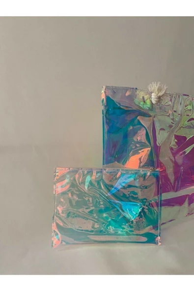 Askıcı Kadın Hologram Su Geçirmez Şeffaf Plaj Çantası Portföy Çanta Hediyeli - 3