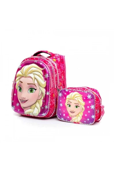 Askıcı Pembe Elsa Frozen Okul Çantası 3 Gözlü Beslenme Çantası Hediyeli - 2