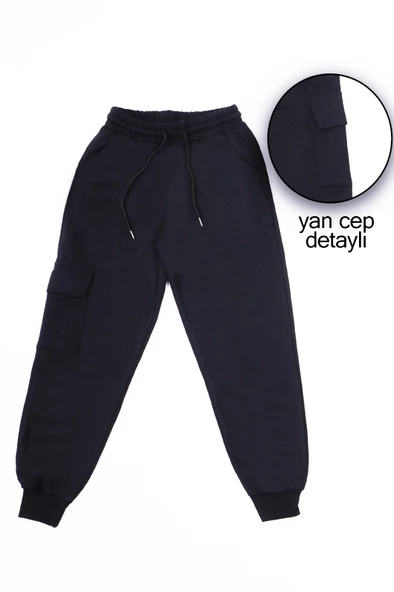 ÇOCUK 3 İPLİK EŞOFMAN ALTI KARGO CEPLİ DÜZ RENK E8 - 3