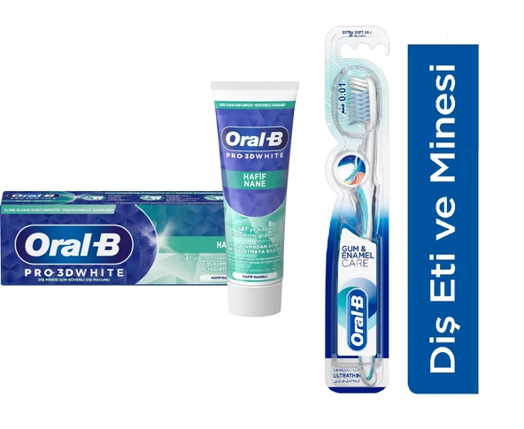 Oral-B Pro 3d White Hafif Nane Diş Macunu 75 Ml + Oral-B Pro Health Hassas Diş Eti Ve Diş Minesi Ultra Ince Diş Fırçası 1 + 1