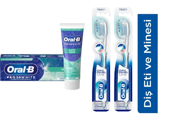 Oral-B Pro 3d White Hafif Nane Diş Macunu 75 Ml + Oral-B Pro Health Hassas Diş Eti Ve Diş Minesi Ultra Ince Diş Fırçası 1 + 2