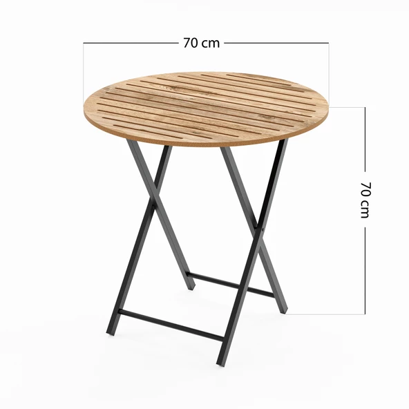 Katlanır 4 Kişilik Yuvarlak Bahçe Masası Bistro Masa 70x70 Çam 1506 - 3