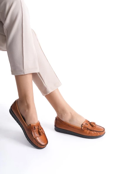 Artı-Artı014-BB-501-PSK  Hakiki Deri Günlük Ortopedik Kadın Taba Babet Ayakkabı - Resim 2