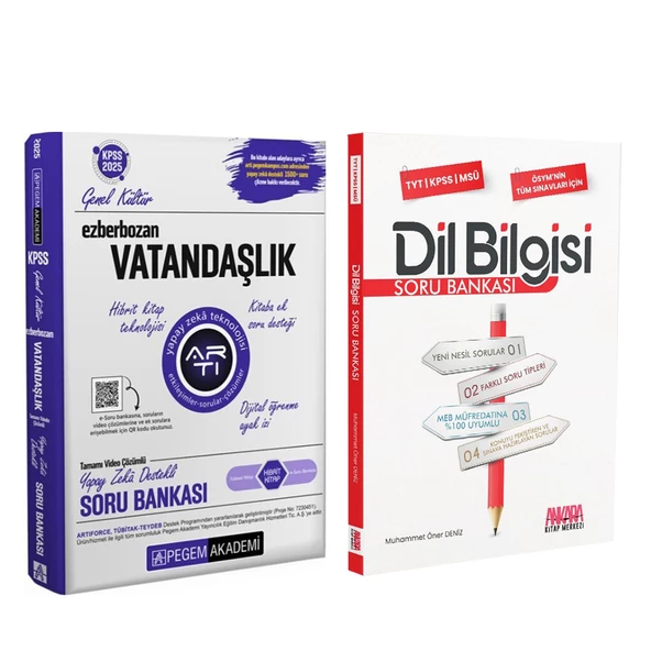 Pegem KPSS Vatandaşlık ve AKM Dil Bilgisi Soru Bankası Seti 2 Kitap